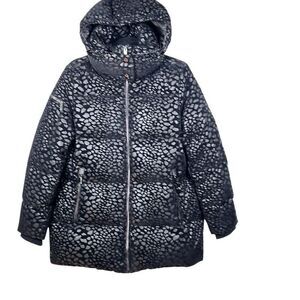 Diane von Furstenberg Metallic Animal Print Down Feather Puffer Jacket Coat Size
